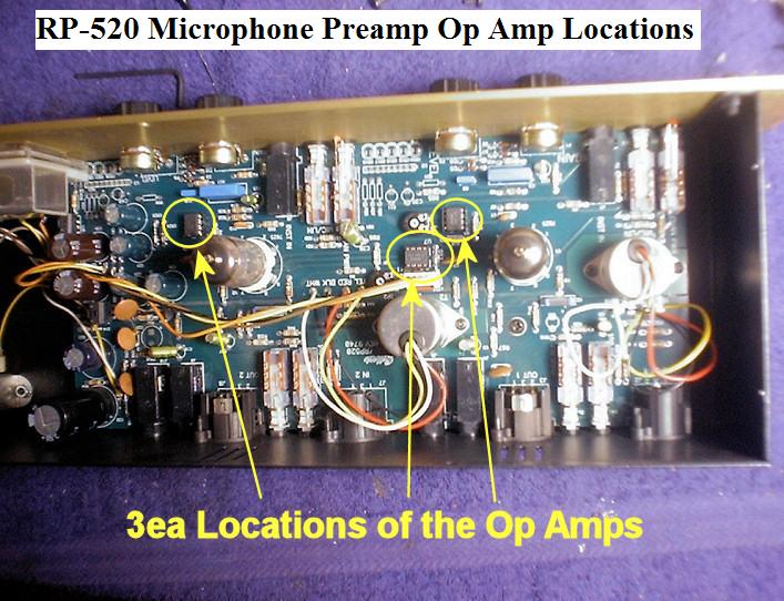 This is the Op Amp locations for the RP-520. Their marked in yellow.