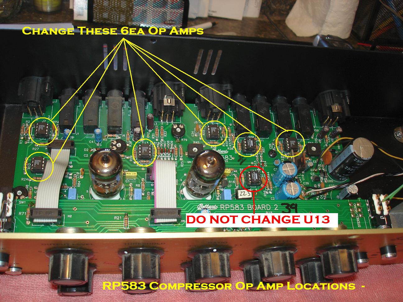 This is the Op Amp locations for the RP-583. Their marked in yellow.