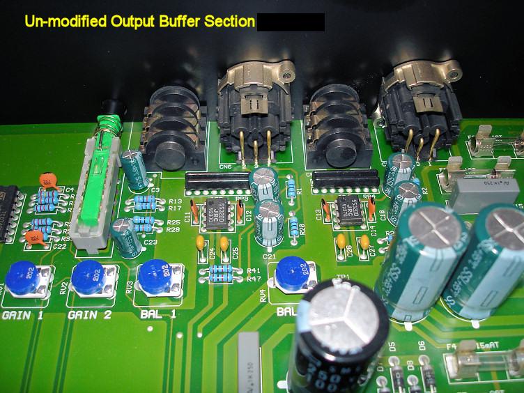 Here you see the un-modified Output Buffer Section on the Main Board.